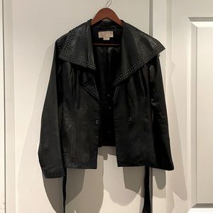 Michael Kors Black Genuine Leather Jacket - XS